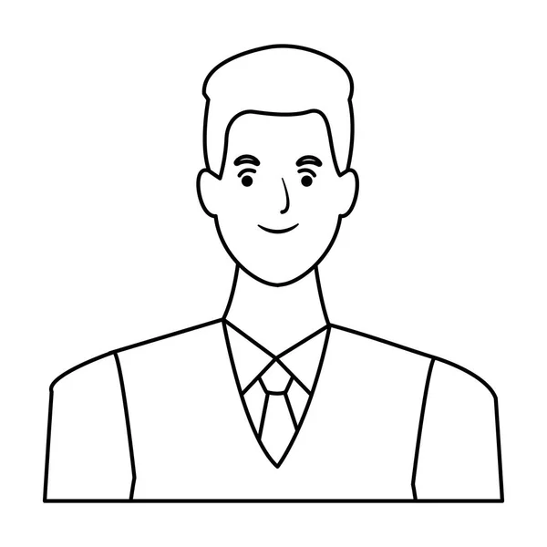 Ember avatar rajzfilmfigura fekete-fehér vektoros illusztráció — Stock Vector