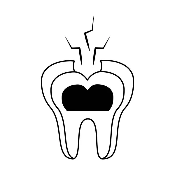 Зуб сломан стоматологическая помощь черно-белый — стоковый вектор