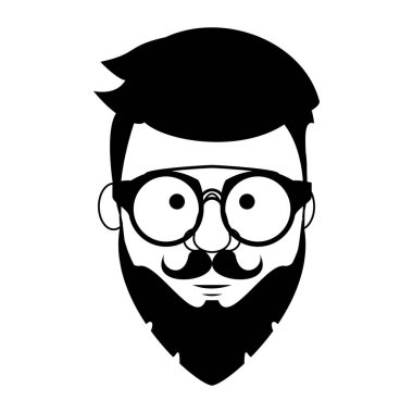 Hipster adam siyah beyaz karikatür yüz