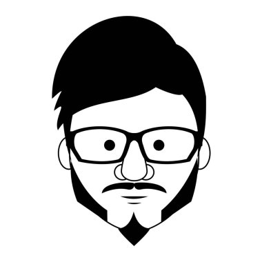 Hipster adam siyah beyaz karikatür yüz