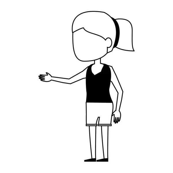 Молодая женщина мультфильм в черно-белом — стоковый вектор