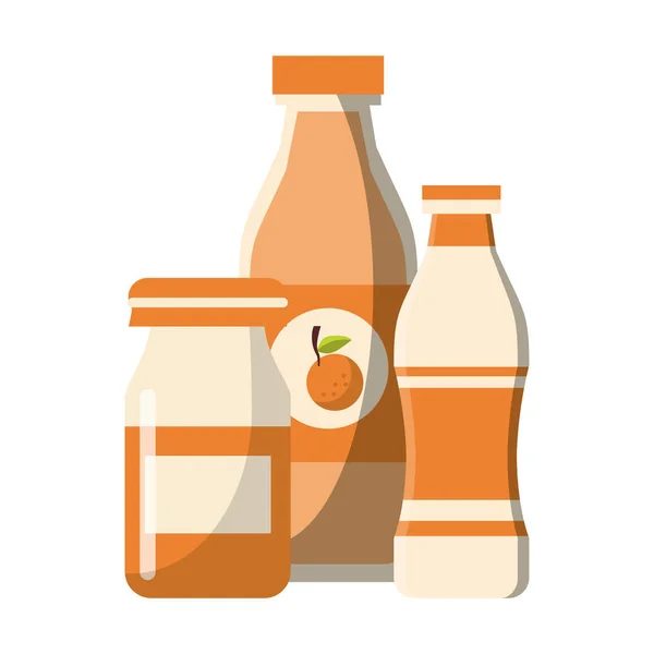 Bebidas de zumo de naranja y botellas de yogur — Vector de stock