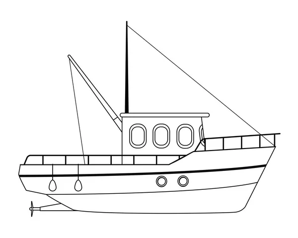 Fischerboot Seefahrt schwarz und weiß — Stockvektor