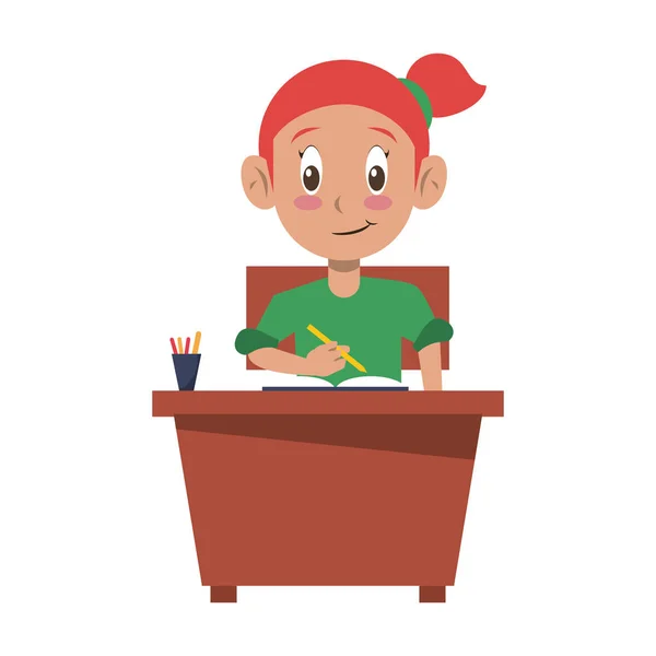 Kid seated in school desk — Stock Vector