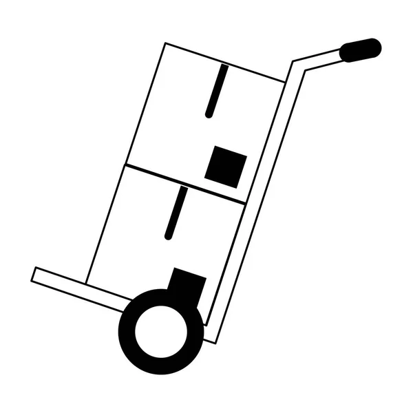 Handtruck fekete-fehér szigetelt dobozokkal — Stock Vector