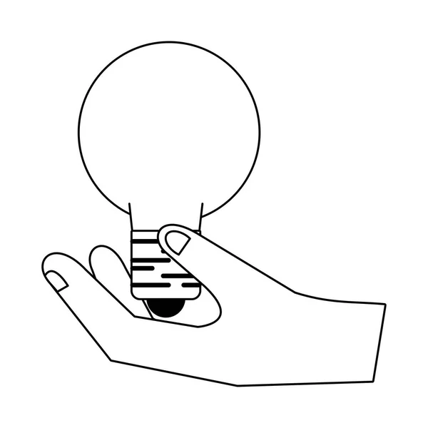 Ampoule à main symbole lumineux isolé en noir et blanc — Image vectorielle