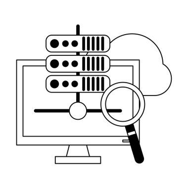Siyah beyaz bilgisayar bulut bilgi işlem ve veritabanı sunucuları