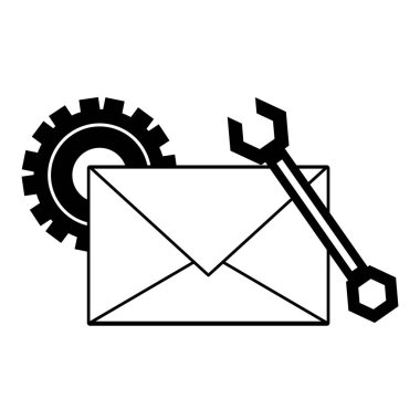 Siyah beyaz yalıtılmış teknik destek sembollerini e-postayla gönder