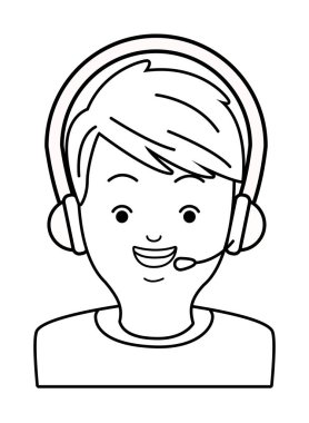 Kulaklıklı genç adam siyah beyaz çizgi film çiziyor.