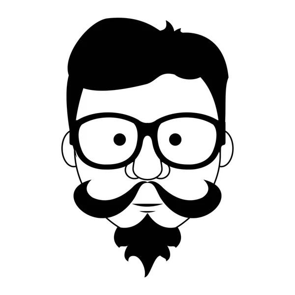 Hipster cara cara desenhos animados em preto e branco — Vetor de Stock