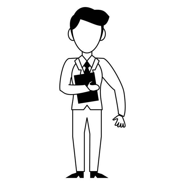 Dibujos animados de carácter ejecutivo de hombre de negocios en blanco y negro — Vector de stock