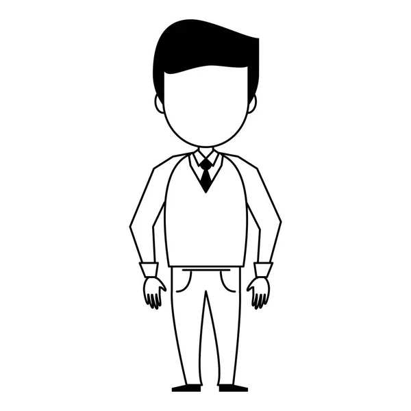 Young businessman cartoon in black and white — Stock Vector