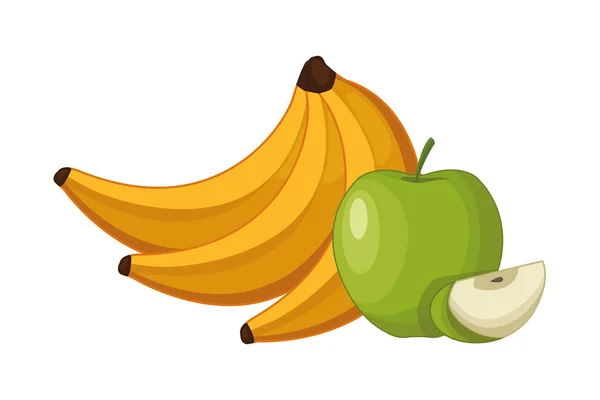 Banany i jabłka w plasterkach kreskówki — Wektor stockowy