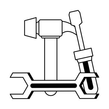 Onarım ve siyah beyaz inşaat için çeşitli araçlar