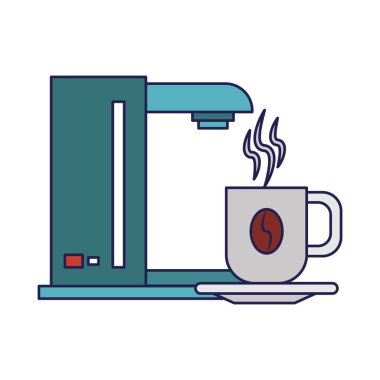 fincan mavi hatları ile kahve yapma makinesi