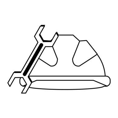 Güvenlik kaskı inşaat mühendisi ve anahtarı siyah beyaz