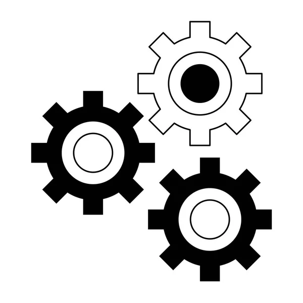 Gears machinery pieces working symbol isolated in black and white — Stock Vector