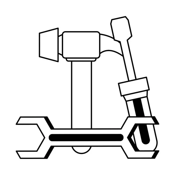Verschiedene Werkzeuge für Reparatur und Bau in schwarz-weiß — Stockvektor