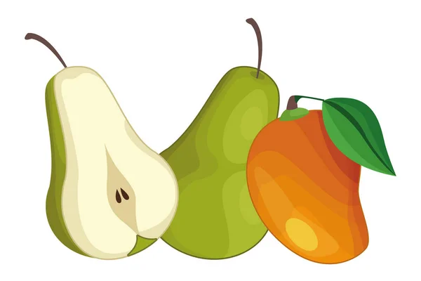 Αχλάδια και μάνγκο νόστιμα φρούτα — Διανυσματικό Αρχείο