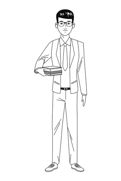 Üzletember avatar rajzfilm karaktert fekete-fehér — Stock Vector