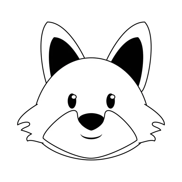 Fox cabeça animais selvagens bonito desenhos animados em preto e branco —  Vetores de Stock