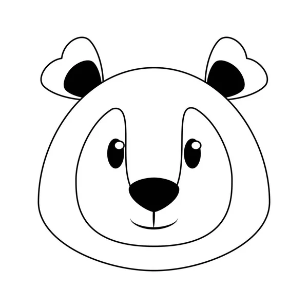 Urso cabeça animais selvagens bonito desenhos animados em preto e branco — Vetor de Stock