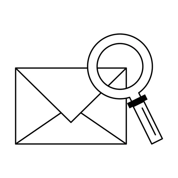 E-mail-en vergrootglas-symbool in zwart-wit — Stockvector