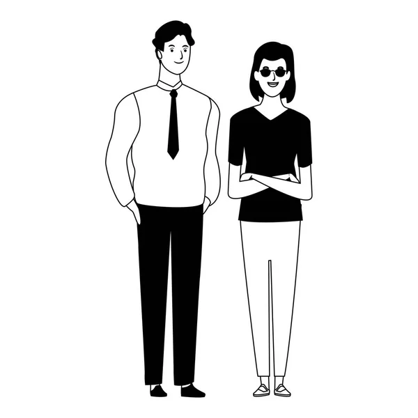 Casal avatar personagem de desenho animado em preto e branco —  Vetores de Stock