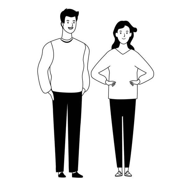 黒と白のカップルアバター漫画のキャラクター — ストックベクタ