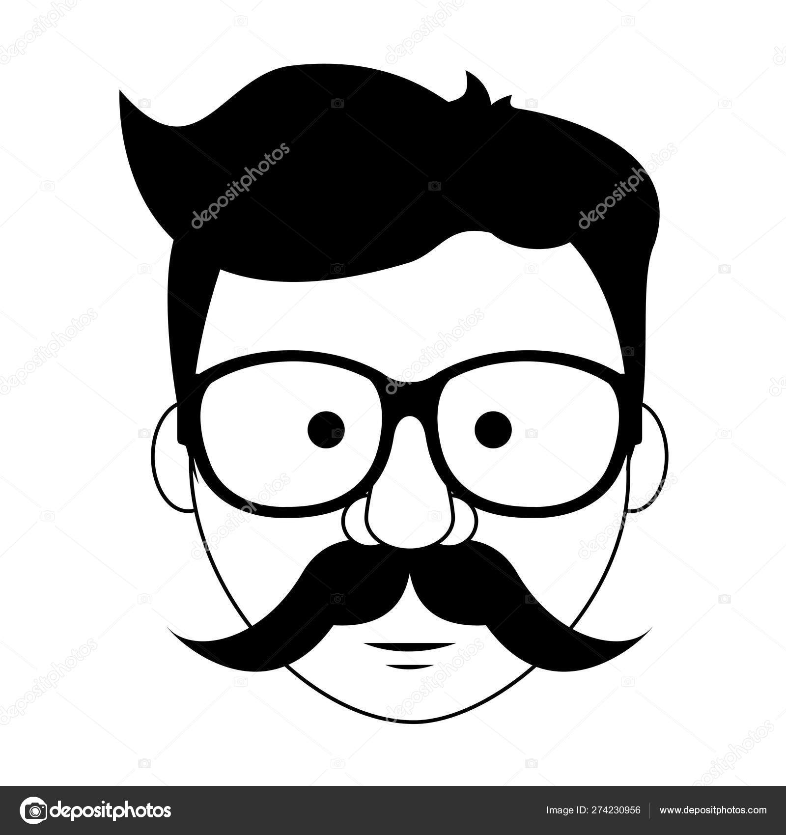 Hipster guy face cartoon in black and white Stock Vector Image by  ©jemastock #274230956