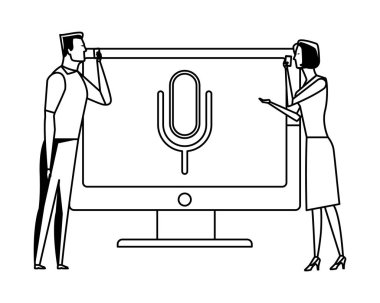 bilgisayar siyah beyaz tutan çift