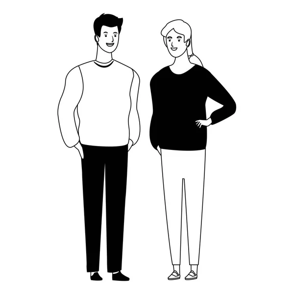Ζεύγος Άβαταρ καρτούν χαρακτήρα σε μαύρο και άσπρο — Διανυσματικό Αρχείο
