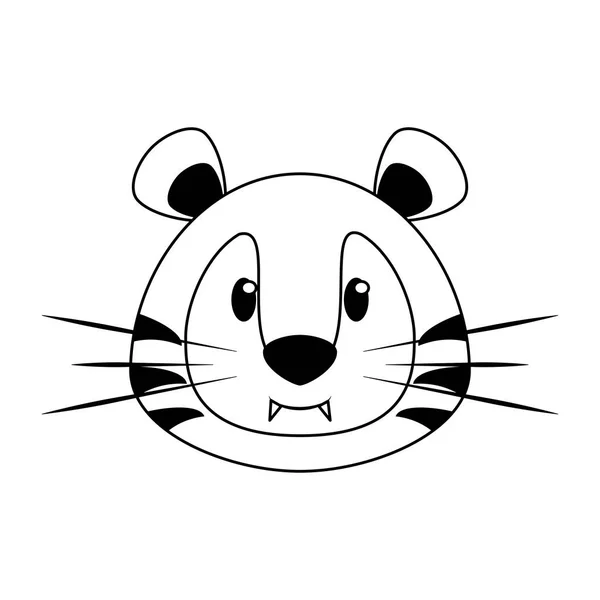 Tiger head wildlife cute animal cartoon in black and white — Stock Vector