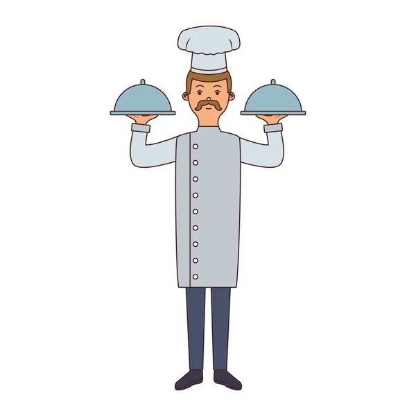 Male chef holding dishes — Stock Vector