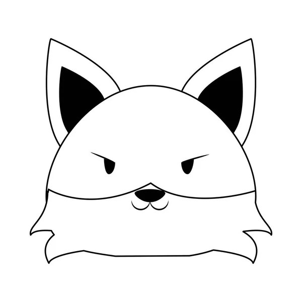 Cute fox animal cartoon in black and white — Stock Vector