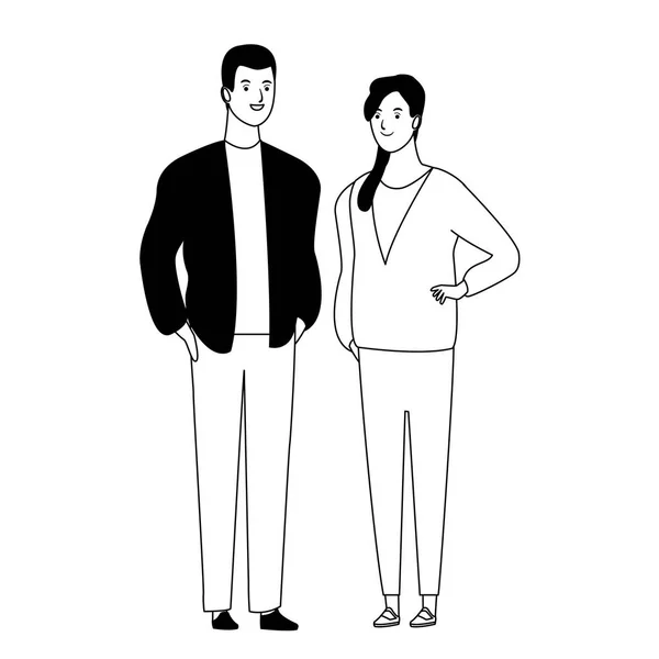Para avatar postać kreskówki w czerni i bieli — Wektor stockowy