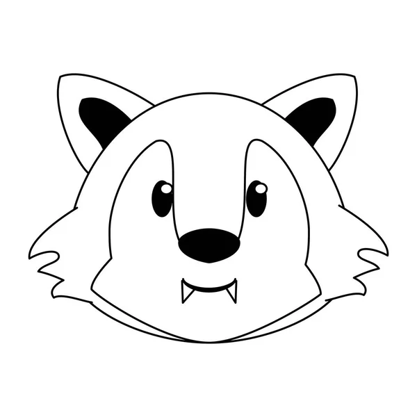 Lobo cabeza fauna lindo animal de dibujos animados en blanco y negro — Archivo Imágenes Vectoriales