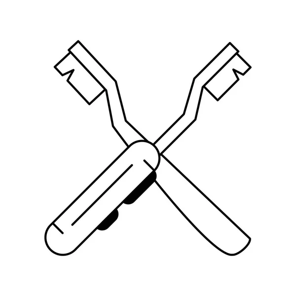Cepillo dental y cepillo eléctrico símbolo cruzado blanco y negro — Vector de stock