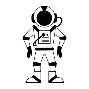 Astronot ekipman karikatür siyah ve beyaz izole