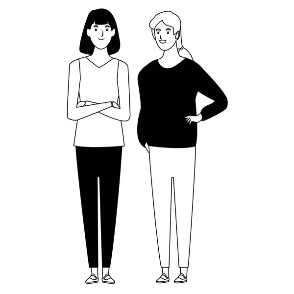 Mulheres avatar personagem de desenho animado em preto e branco —  Vetores de Stock