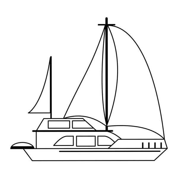 Sail boat ship sideview cartoon isolated in black and white — Stock Vector