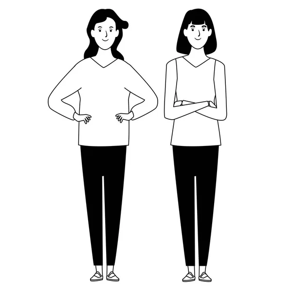 Ženy avatár kreslené postavy v černém a bílém — Stockový vektor