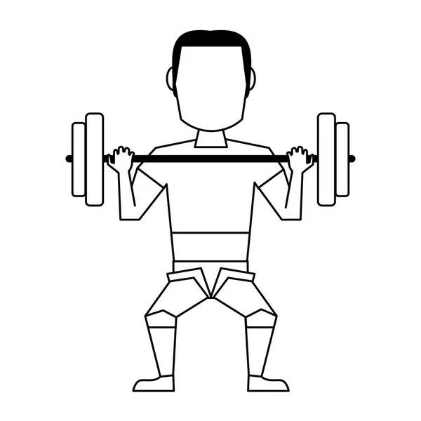 Man lifting weights avatar in black and white — Stock Vector