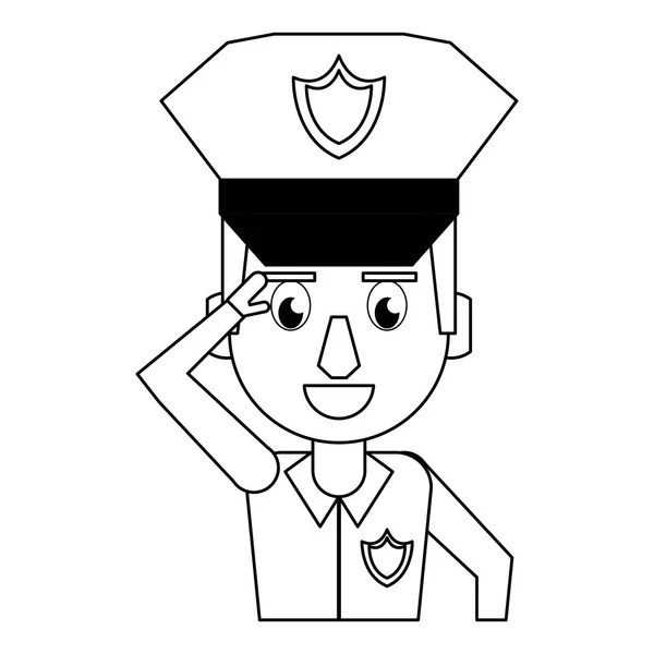 Politie profiel cartoon in zwart-wit — Stockvector