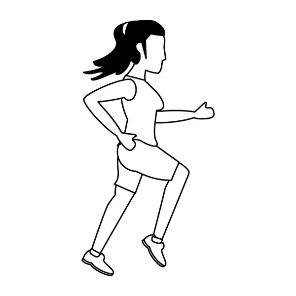 Fitness mujer corriendo de costado en blanco y negro — Archivo Imágenes Vectoriales