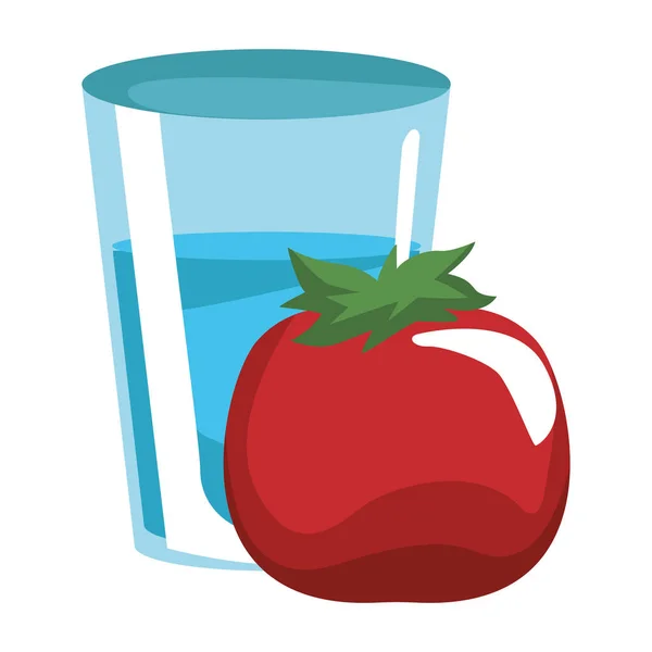 Tomate e vidro de água — Vetor de Stock
