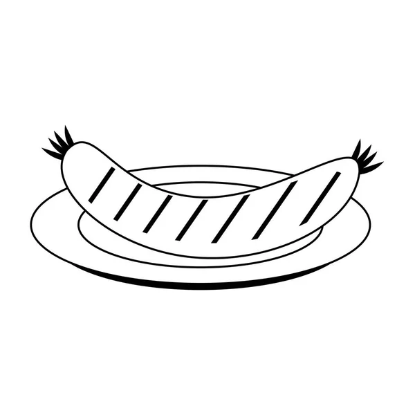 Embutidos en plato barbacoa comida en blanco y negro — Vector de stock