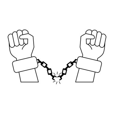 Siyah beyaz zincirli siyah eller karikatür