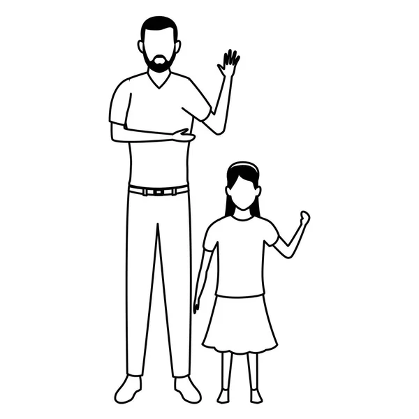 Hombre y niño en blanco y negro — Vector de stock