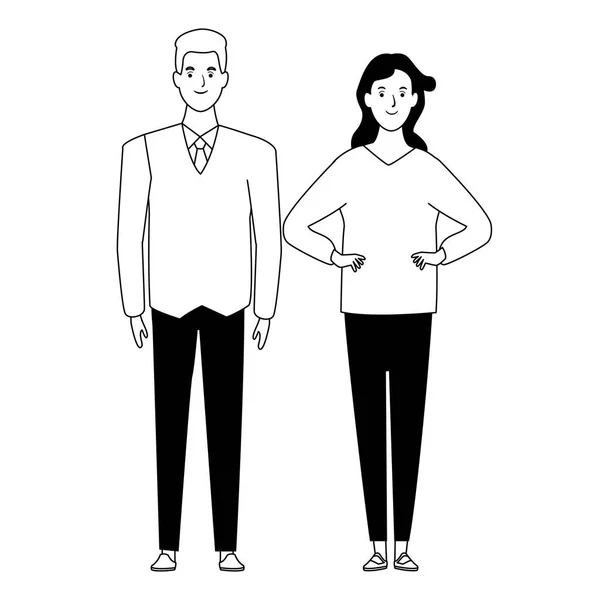 Casal avatar personagem de desenho animado em preto e branco —  Vetores de Stock